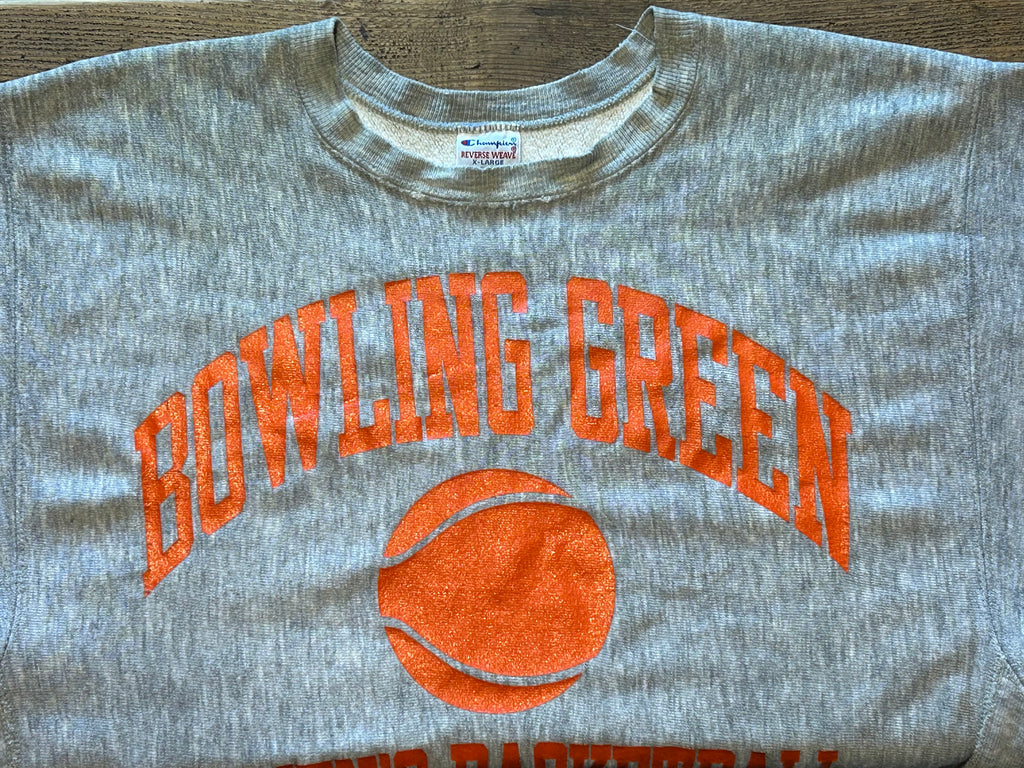 ★CHAMPIONチャンピオン刺繍タグヴィンテージリバースウィーブカレッジ３段プリントスウェットオレンジＬ★古着屋オクトパスホールド★