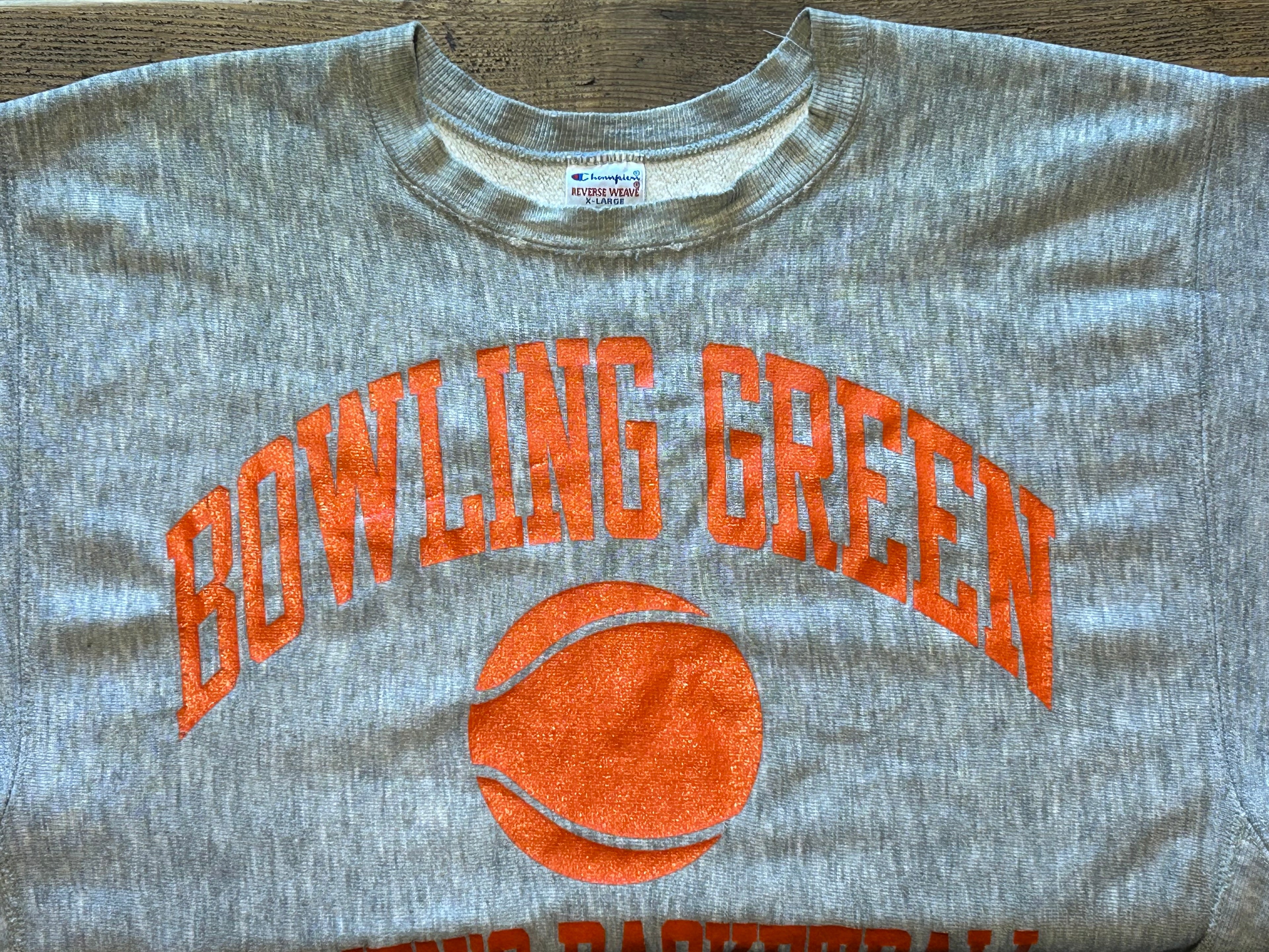 ★CHAMPIONチャンピオン刺繍タグヴィンテージリバースウィーブカレッジ３段プリントスウェットオレンジＬ★古着屋オクトパスホールド★