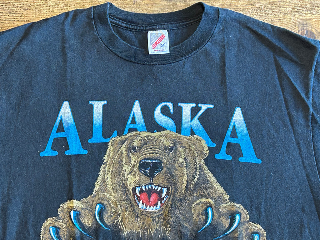 ★HARLEY DAVIDSONハーレーダビッドソンＵＳＡ製アメリカ製80s90sヴィンテージアラスカグリズリーＴシャツ黒Ｌ★古着屋オクトパスホールド★