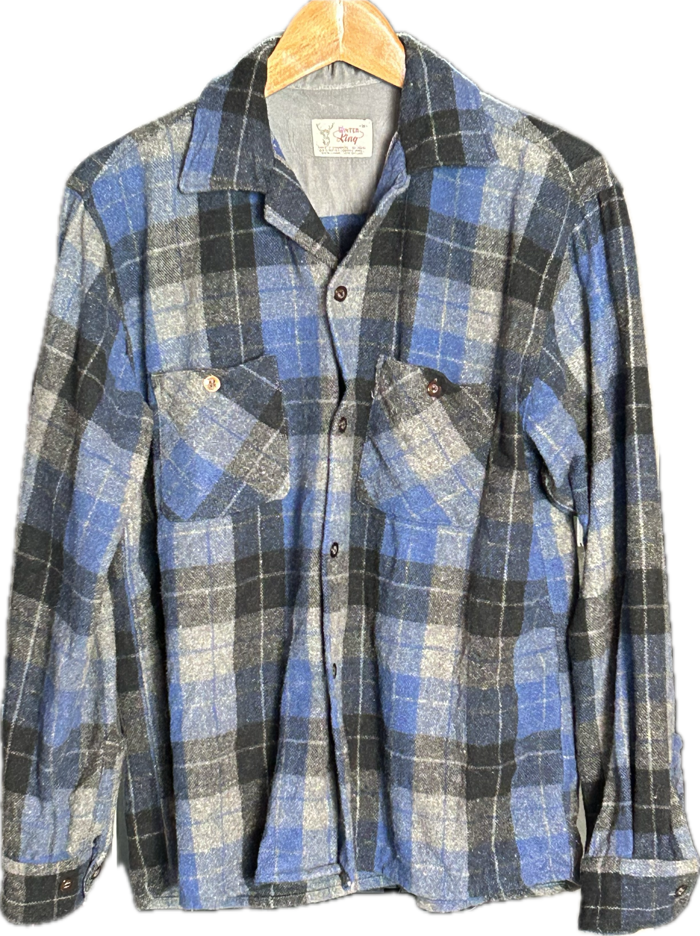 ★WINTER KINGウインターキングヴィンテージ開襟シャツ青系Ｌ★シアーズピルグリムペニーズタウンクラフト★古着屋オクトパスホールド★