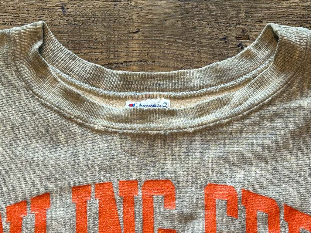 ★CHAMPIONチャンピオン刺繍タグヴィンテージリバースウィーブカレッジ３段プリントスウェットオレンジＬ★古着屋オクトパスホールド★