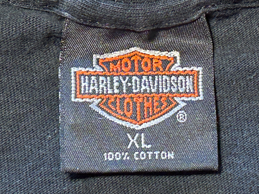 ★HARLEY DAVIDSONハーレーダビッドソンUSA製アメリカ製80sヴィンテージ両面プリントＴシャツ黒ブラックＸＬ★古着屋オクトパスホールド★