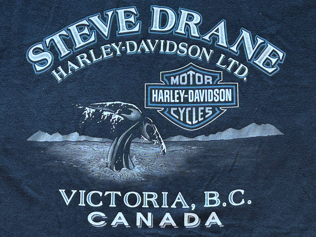 ★HARLEYDAVIDSONハーレーダビッドソンＵＳＡ製アメリカ製ヴィンテージスカル＆クジラＴシャツ黒ブラックＸＬ★古着屋オクトパスホールド★