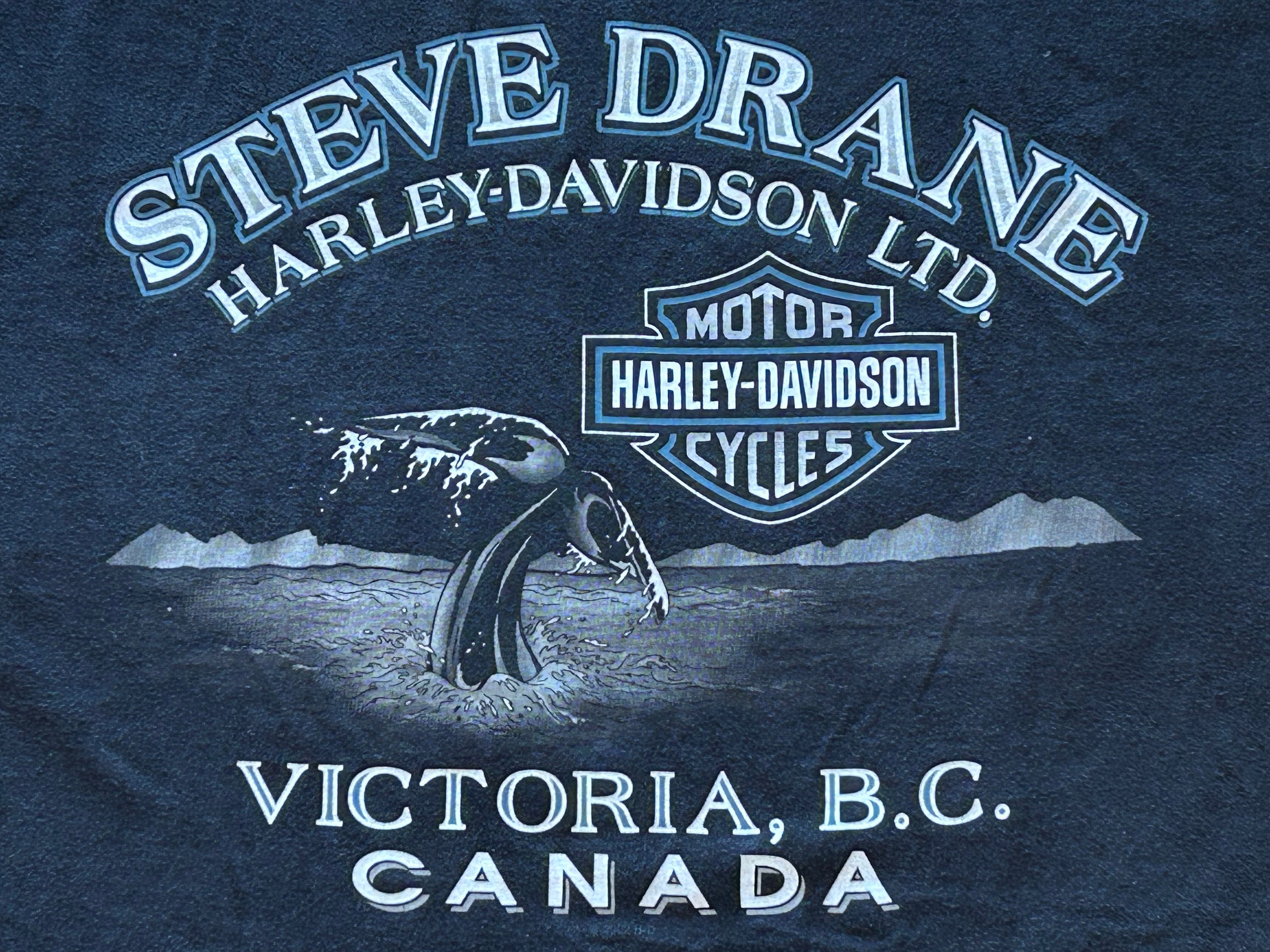 ★HARLEYDAVIDSONハーレーダビッドソンＵＳＡ製アメリカ製ヴィンテージスカル＆クジラＴシャツ黒ブラックＸＬ★古着屋オクトパスホールド★