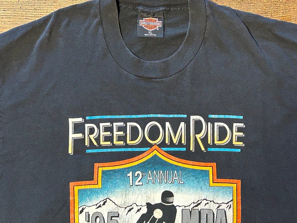★HARLEY DAVIDSONハーレーダビッドソンUSA製アメリカ製80sヴィンテージ両面プリントＴシャツ黒ブラックＸＬ★古着屋オクトパスホールド★