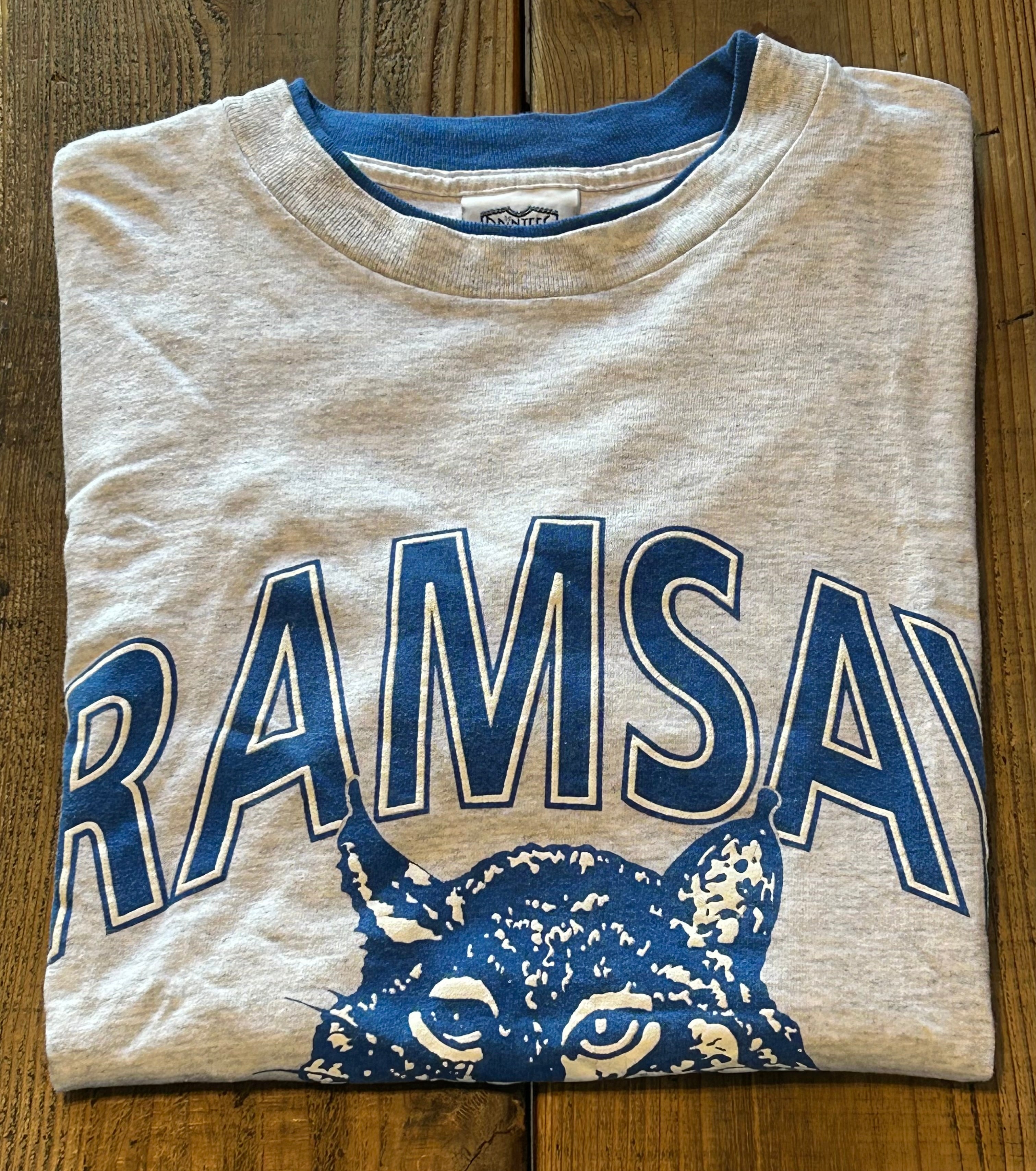 ★ラムゼイボブキャッツＵＳＡ製ヴィンテージカレッジキャラプリントＴシャツＬ★カレッジミリタリーアメカジ★古着屋オクトパスホールド★