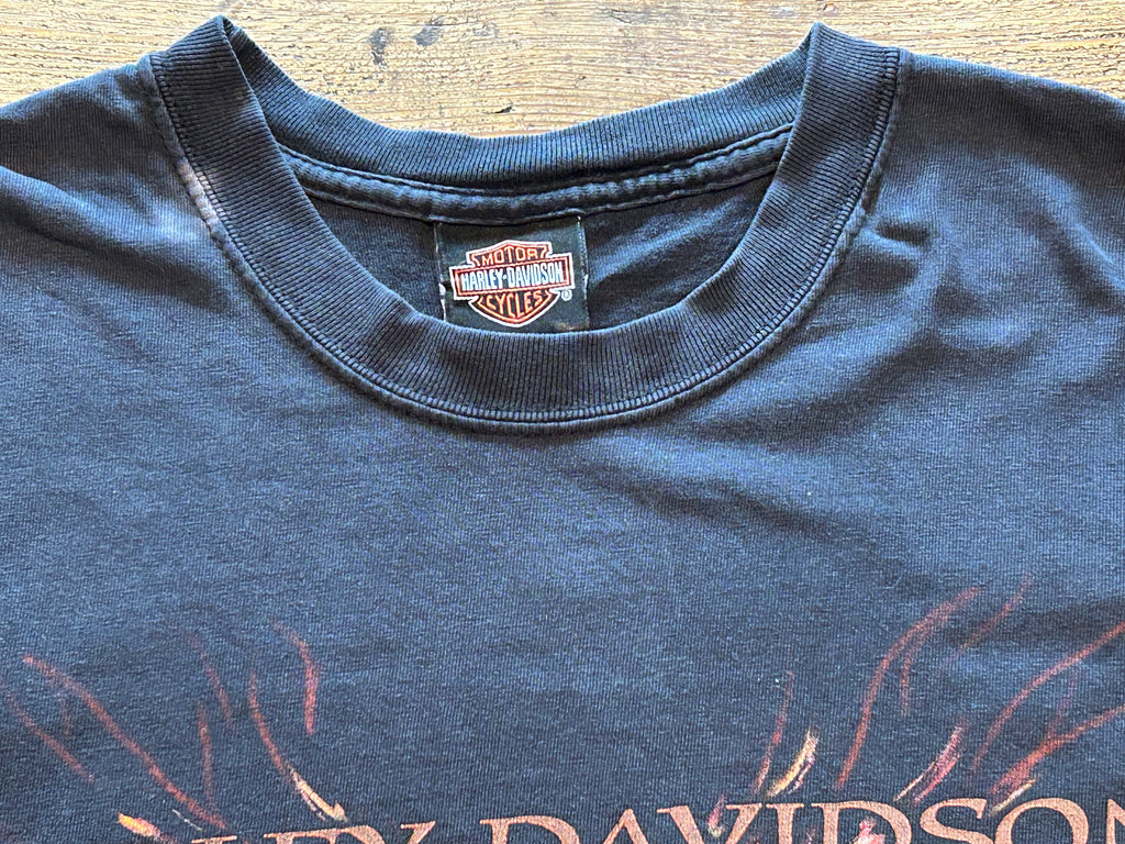 ★HARLEY DAVIDSONハーレーダビッドソンＵＳＡ製アメリカ製ヴィンテージ海賊パイレーツＴシャツ黒ブラックＬ★古着屋オクトパスホールド★