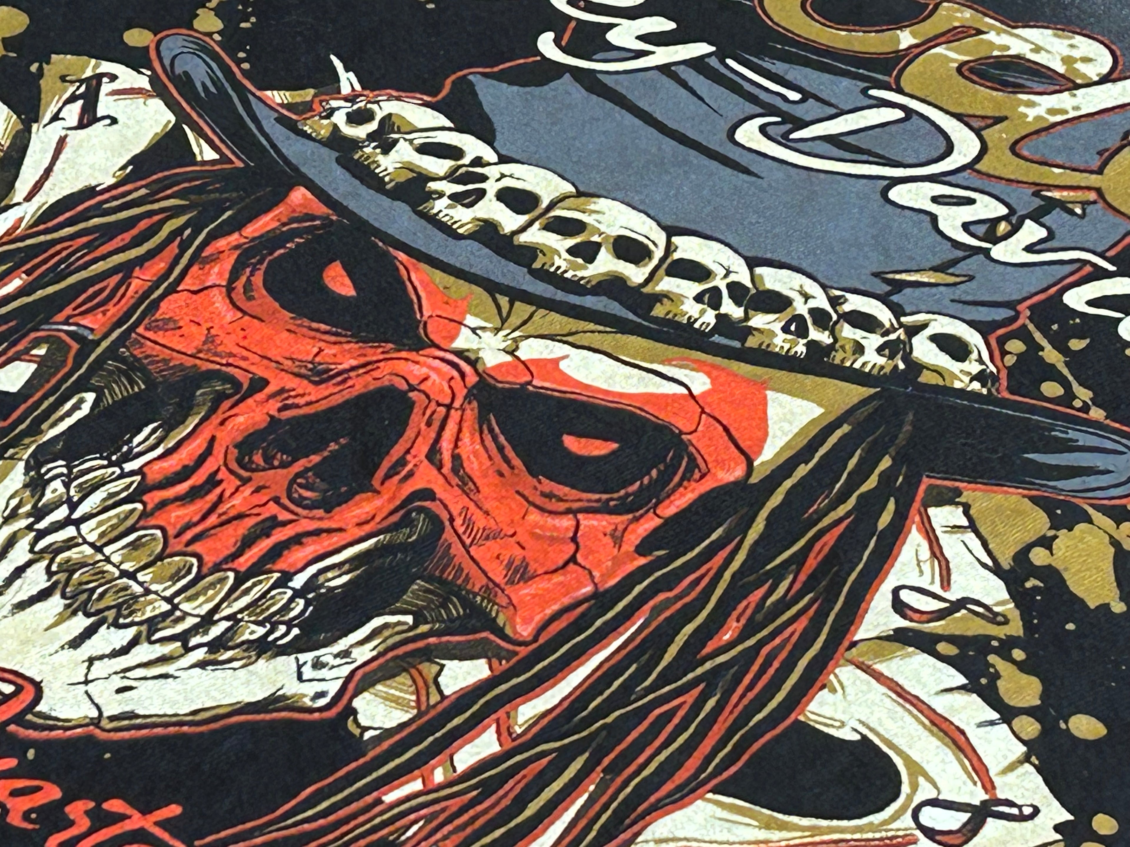 ★HARLEY DAVIDSONハーレーダビッドソンスカル＆トランプ＆ブードゥー教プリントＴシャツ黒ブラックＬ★古着屋オクトパスホールド★