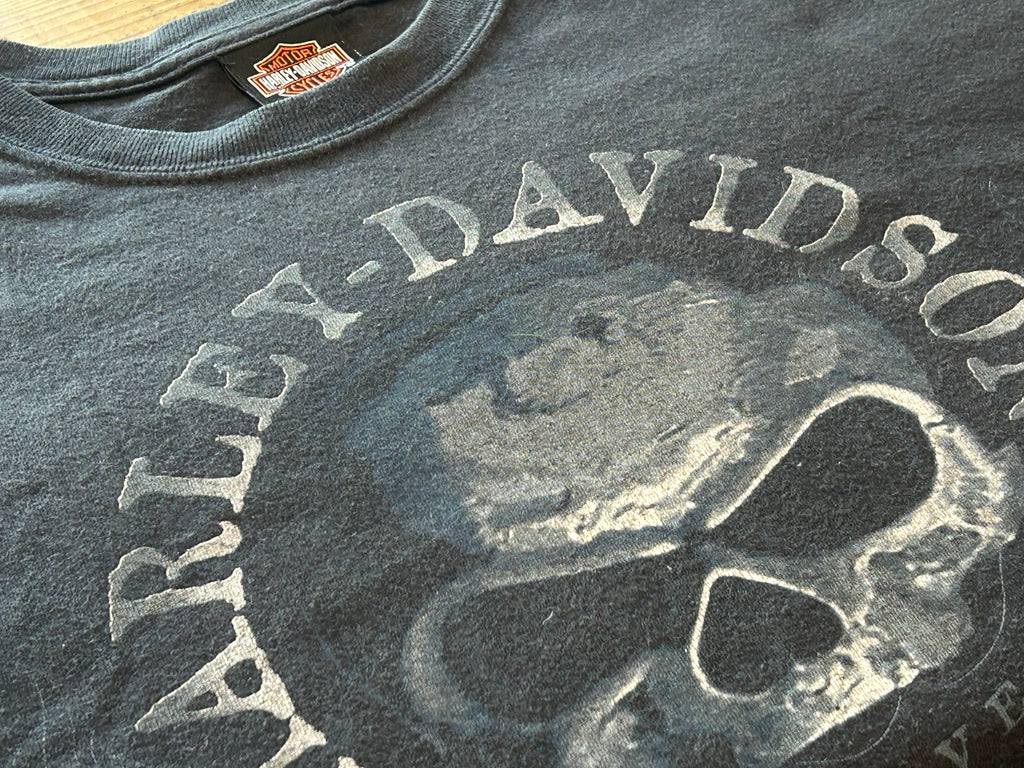 ★HARLEYDAVIDSONハーレーダビッドソンＵＳＡ製アメリカ製ヴィンテージスカル＆クジラＴシャツ黒ブラックＸＬ★古着屋オクトパスホールド★