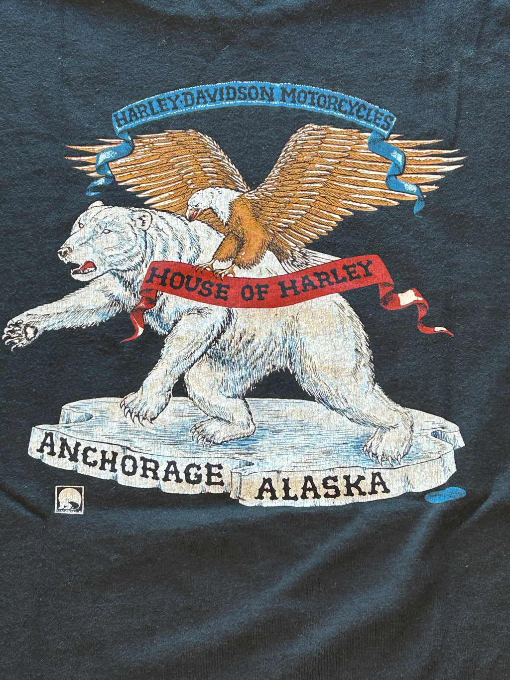 ★HARLEY DAVIDSONハーレーダビッドソンＵＳＡ製アメリカ製80s90sヴィンテージアラスカグリズリーＴシャツ黒Ｌ★古着屋オクトパスホールド★
