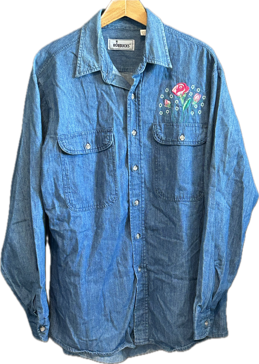 ★SEARSシアーズROEBUCKSローバックス60s70s80s90sヴィンテージ刺繍付インディゴデニムシャツＸＬ★古着屋オクトパスホールド★