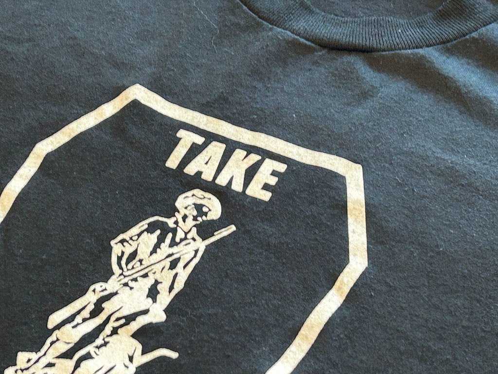 ★JERZEESジャージーズUSA製アメリカ製ヴィンテージミリタリーＴシャツ黒ブラックＬ★カレッジアメカジ★古着屋オクトパスホールド★
