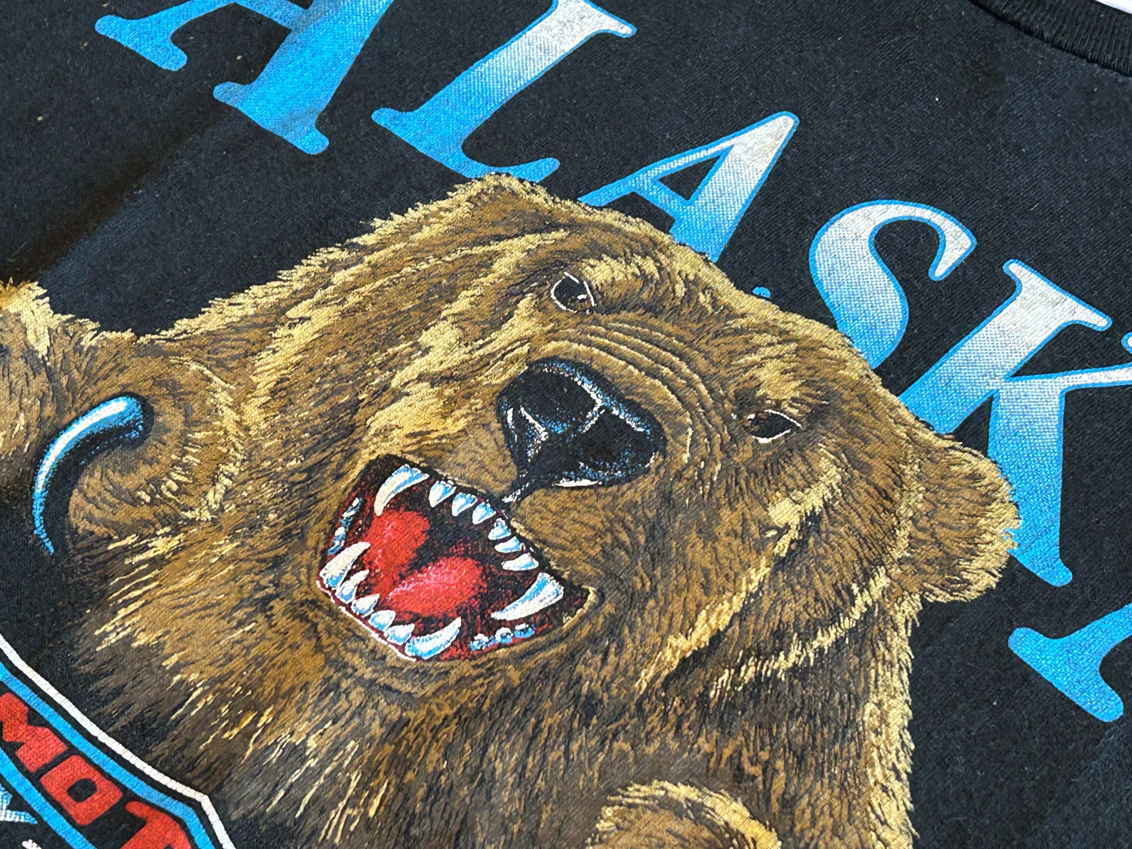★HARLEY DAVIDSONハーレーダビッドソンＵＳＡ製アメリカ製80s90sヴィンテージアラスカグリズリーＴシャツ黒Ｌ★古着屋オクトパスホールド★