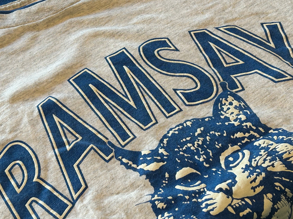 ★ラムゼイボブキャッツＵＳＡ製ヴィンテージカレッジキャラプリントＴシャツＬ★カレッジミリタリーアメカジ★古着屋オクトパスホールド★