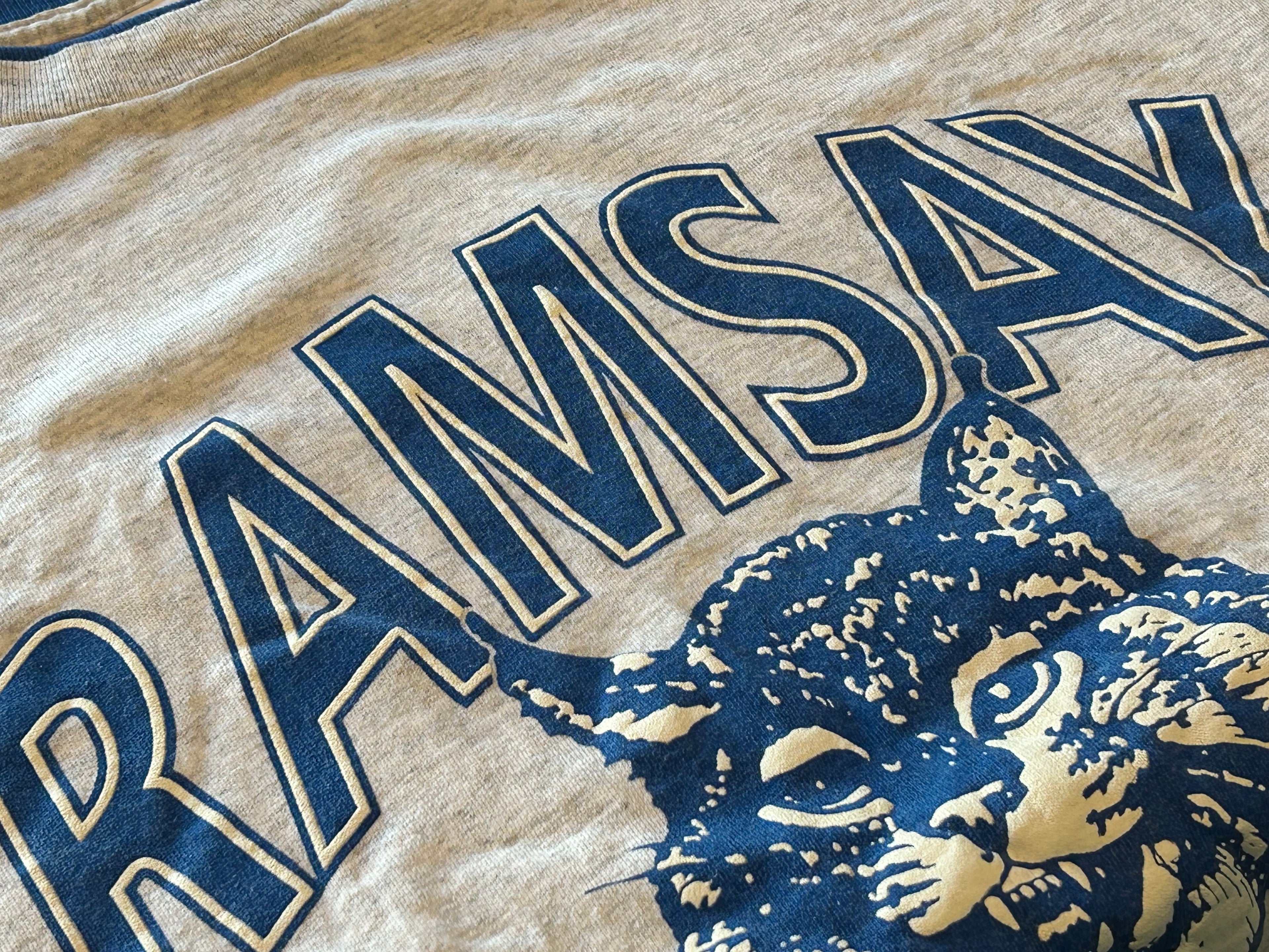 ★ラムゼイボブキャッツＵＳＡ製ヴィンテージカレッジキャラプリントＴシャツＬ★カレッジミリタリーアメカジ★古着屋オクトパスホールド★