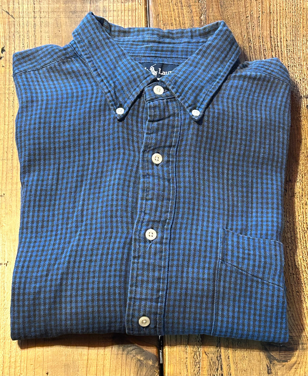 ★RALPH LAURENラルフローレンヴィンテージブレアチェックシャツ青黒ＸＬ★RRLポロPOLOラグビーRUGBYラグビー★古着屋オクトパスホールド★