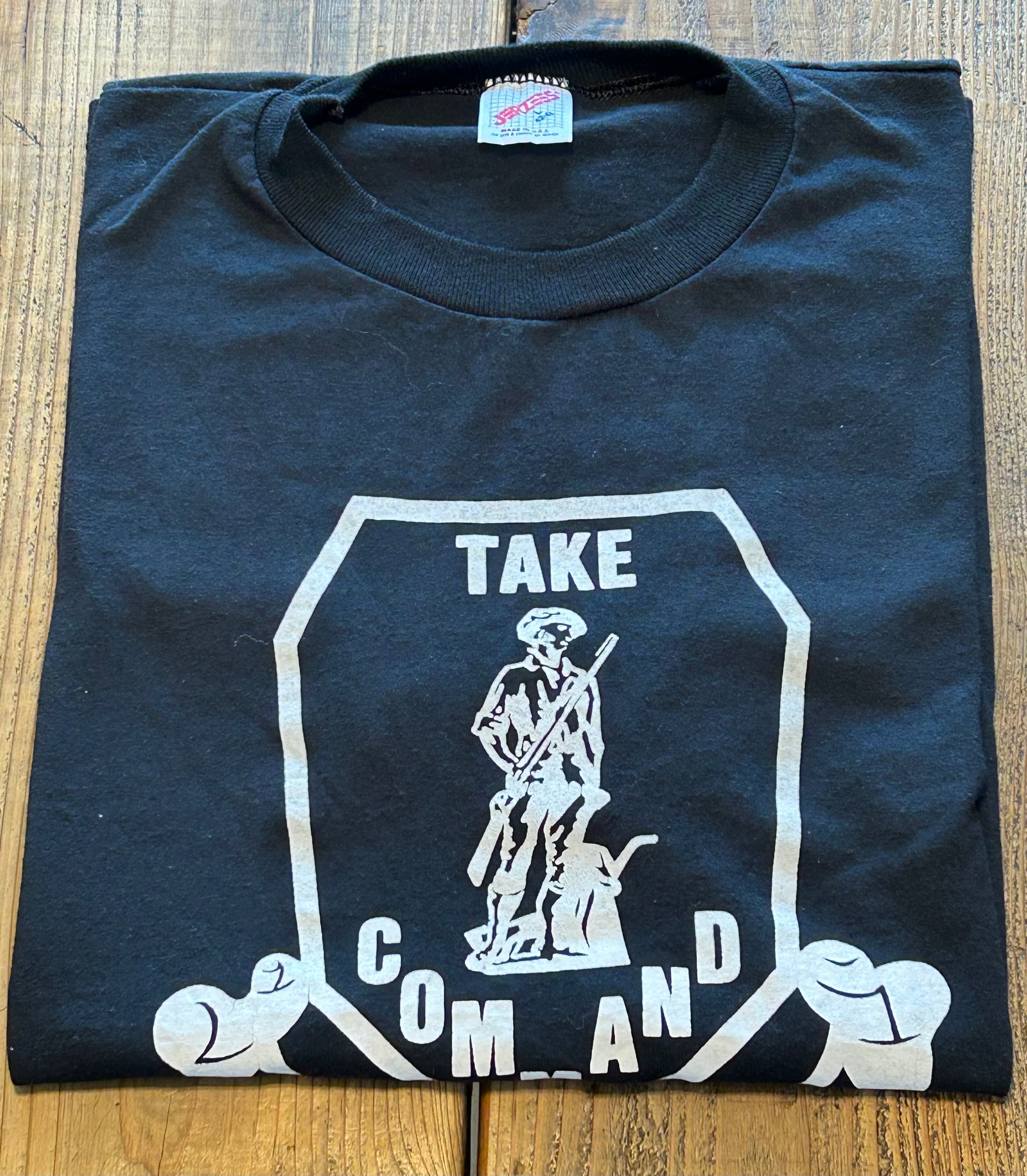 ★JERZEESジャージーズUSA製アメリカ製ヴィンテージミリタリーＴシャツ黒ブラックＬ★カレッジアメカジ★古着屋オクトパスホールド★