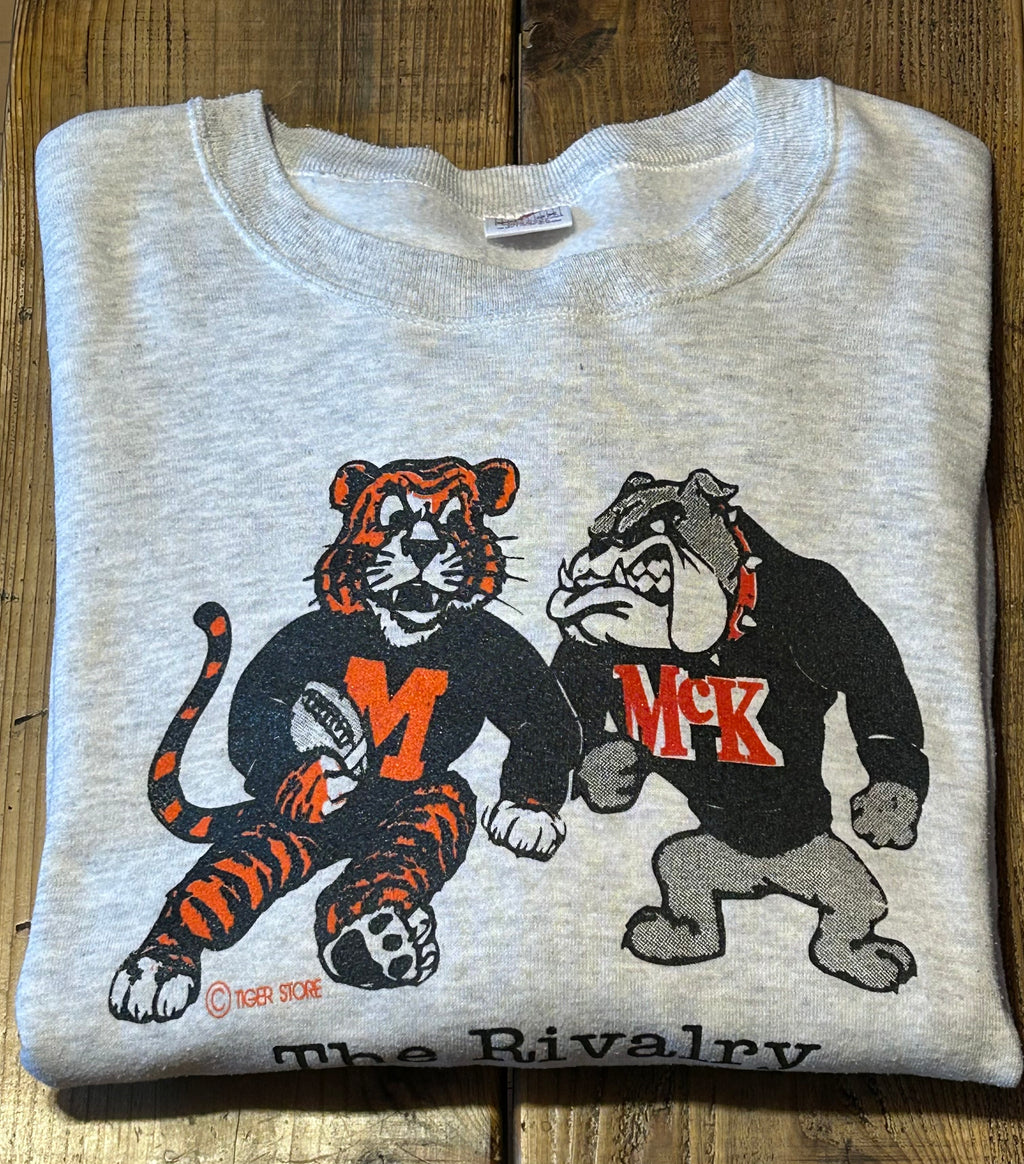★JERZEERSジャージーズRUSSELLラッセルＵＳＡ製アメリカ製ヴィンテージカレッジキャラクタータイガー＆ブルドッグスウェット灰グレーＸＬ