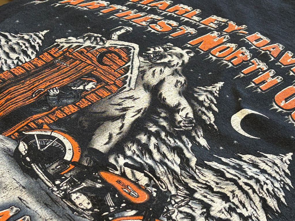 ★HARLEY DAVIDSONハーレーダビッドソンＵＳＡ製アメリカ製90sヴィンテージ白熊ポーラベアＴシャツ黒ブラックＬ★古着屋オクトパスホールド★