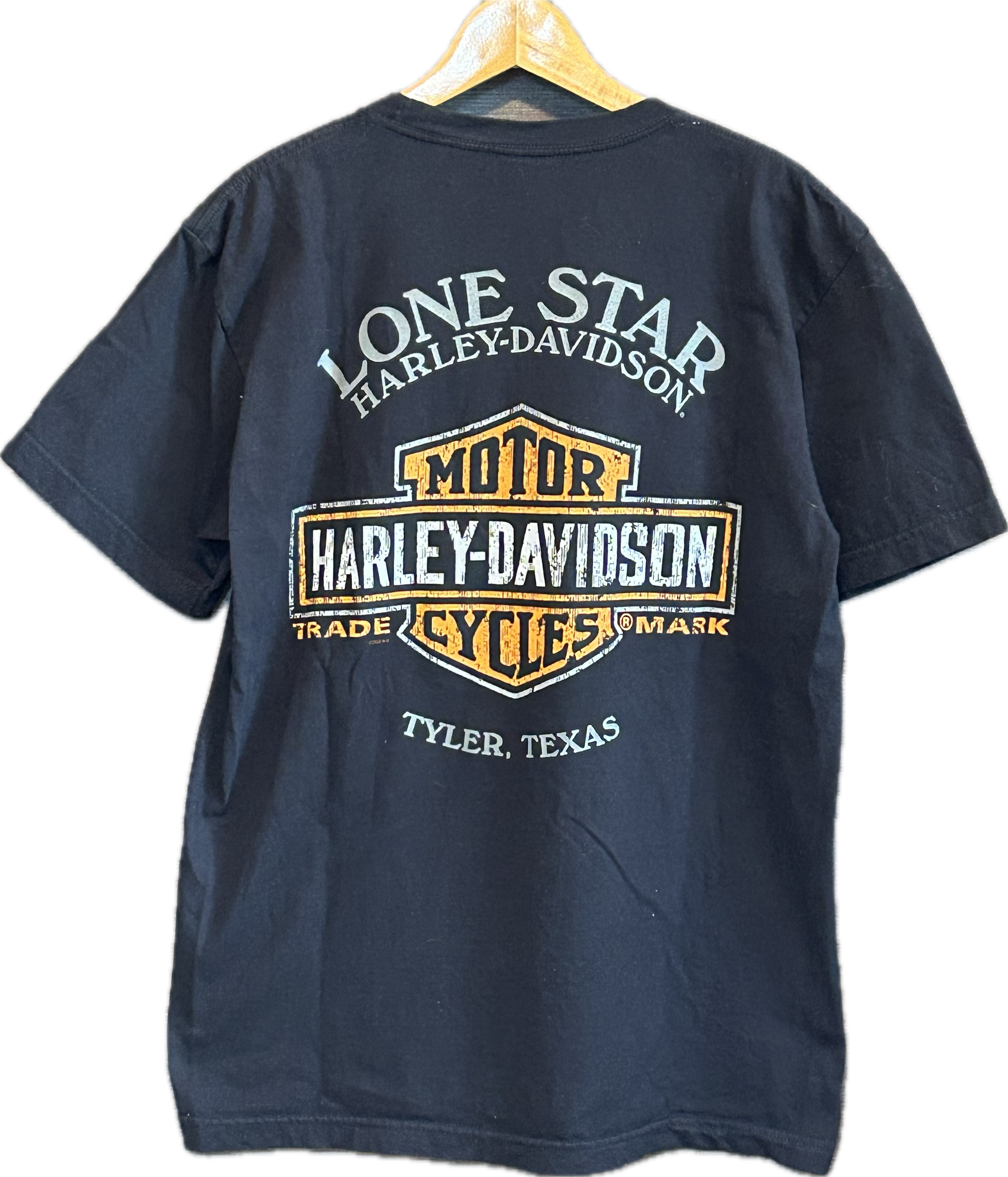 ★HARLEY DAVIDSONハーレーダビッドソンＵＳＡ製アメリカ製レッドスカル＆ローンスターＴシャツ黒ブラックＬ★古着屋オクトパスホールド★
