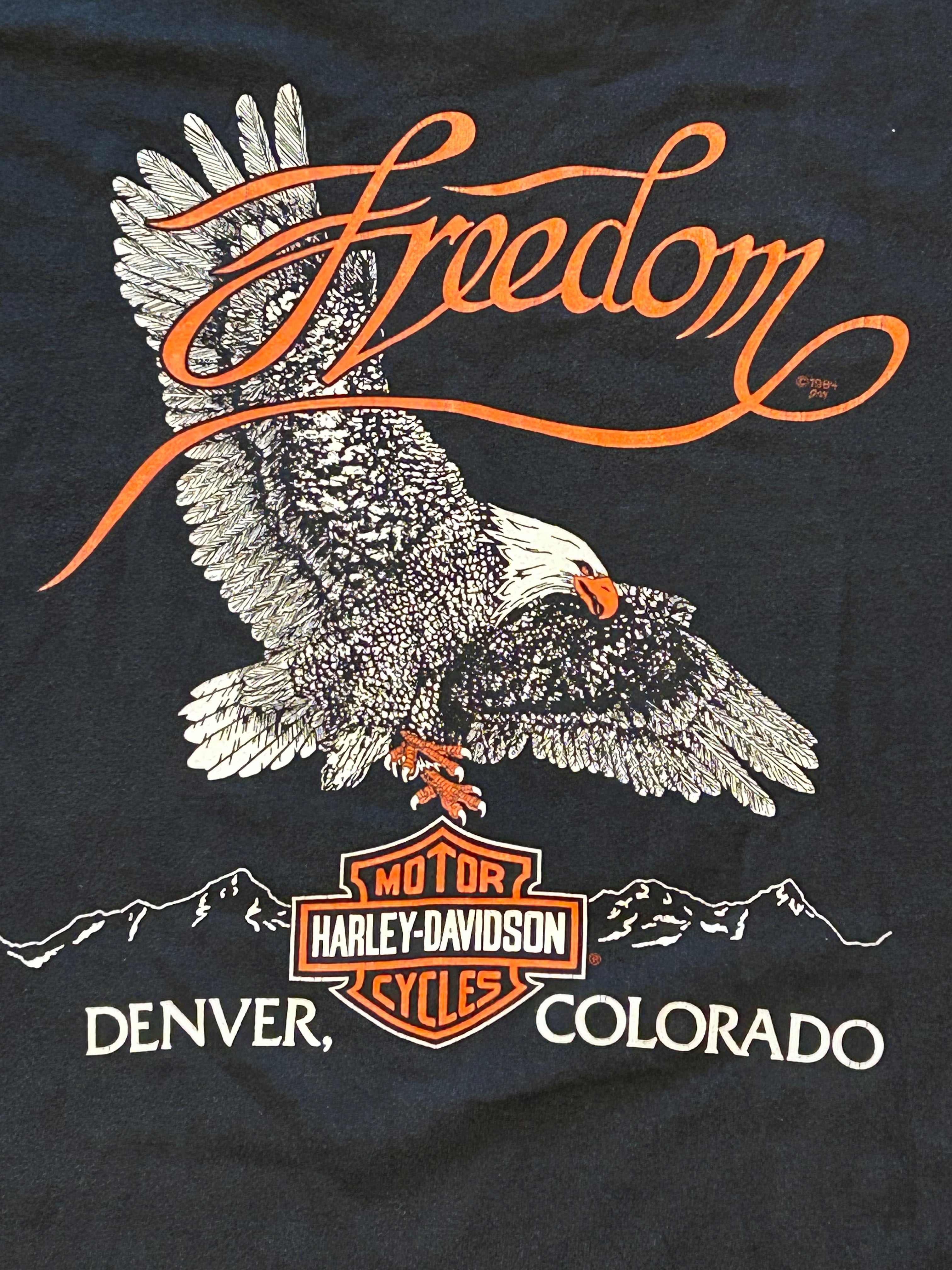 ★HARLEY DAVIDSONハーレーダビッドソンUSA製アメリカ製80sヴィンテージ両面プリントＴシャツ黒ブラックＸＬ★古着屋オクトパスホールド★