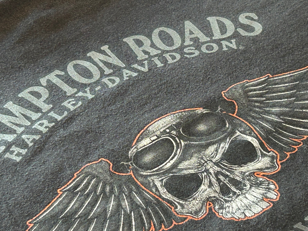 ★HARLEY DAVIDSONハーレーダビッドソンＵＳＡ製アメリカ製ヴィンテージスカルウイングＴシャツ黒ブラックＬ★古着屋オクトパスホールド★