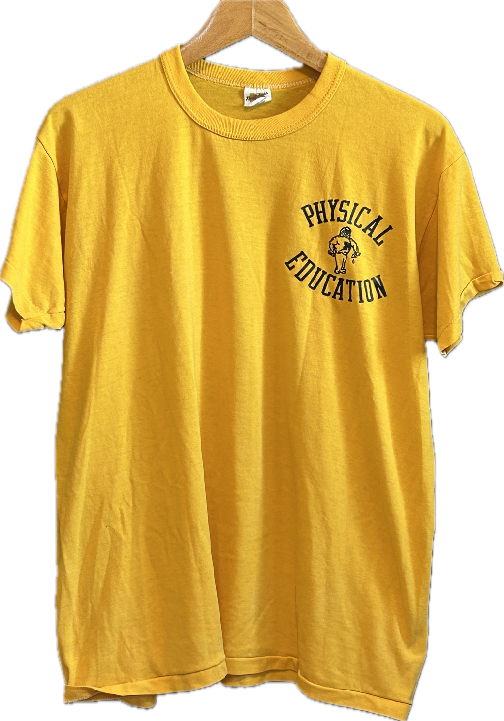 ★RUSSELLラッセルＵＳＡ製アメリカ製ヴィンテージカレッジプリントＴシャツ黄イエローＬ★ミリタリーアメカジ古着屋オクトパスホールド★