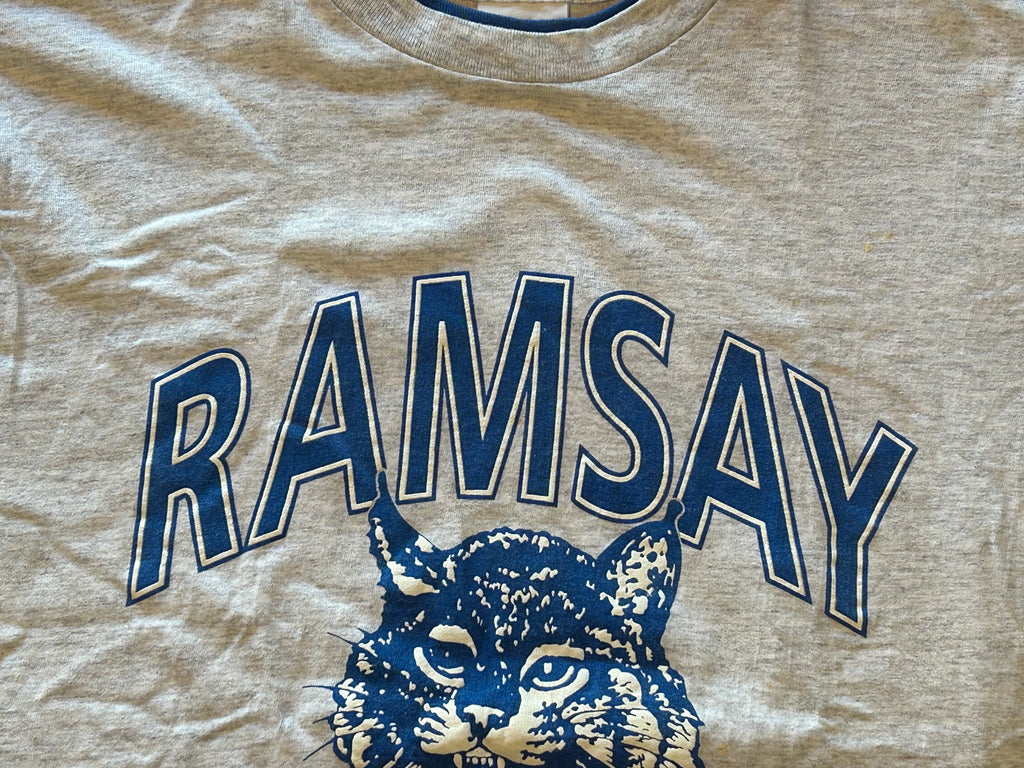 ★ラムゼイボブキャッツＵＳＡ製ヴィンテージカレッジキャラプリントＴシャツＬ★カレッジミリタリーアメカジ★古着屋オクトパスホールド★