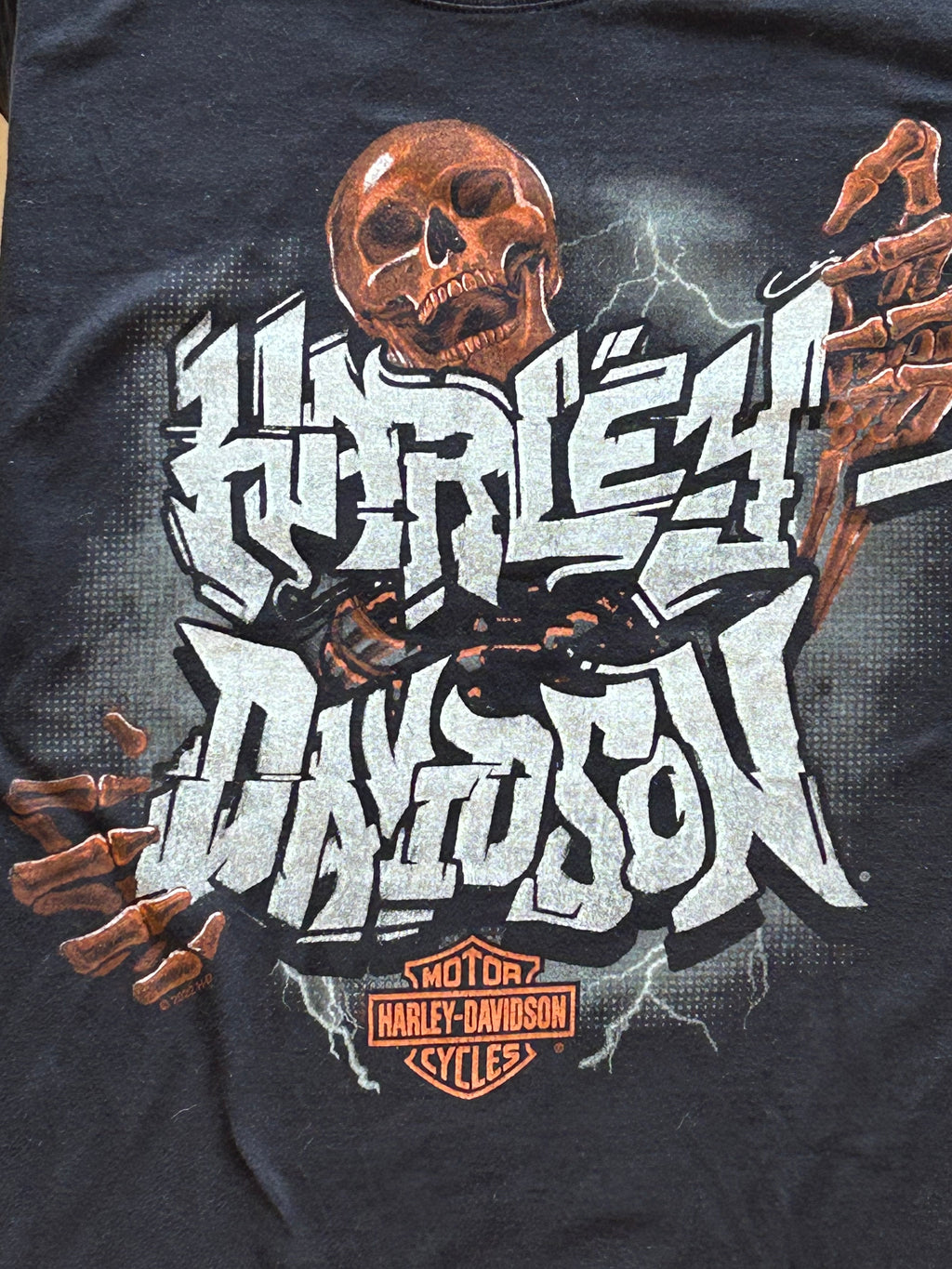 ★HARLEY DAVIDSONハーレーダビッドソンＵＳＡ製アメリカ製レッドスカル＆ローンスターＴシャツ黒ブラックＬ★古着屋オクトパスホールド★