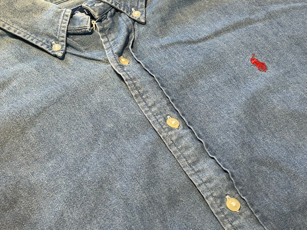 ★RALPH LAURENラルフローレンヴィンテージデニムシャツＬ★ブレアブレイクRRLポロPOLOラグビーRUGBYポロベア★古着屋オクトパスホールド★