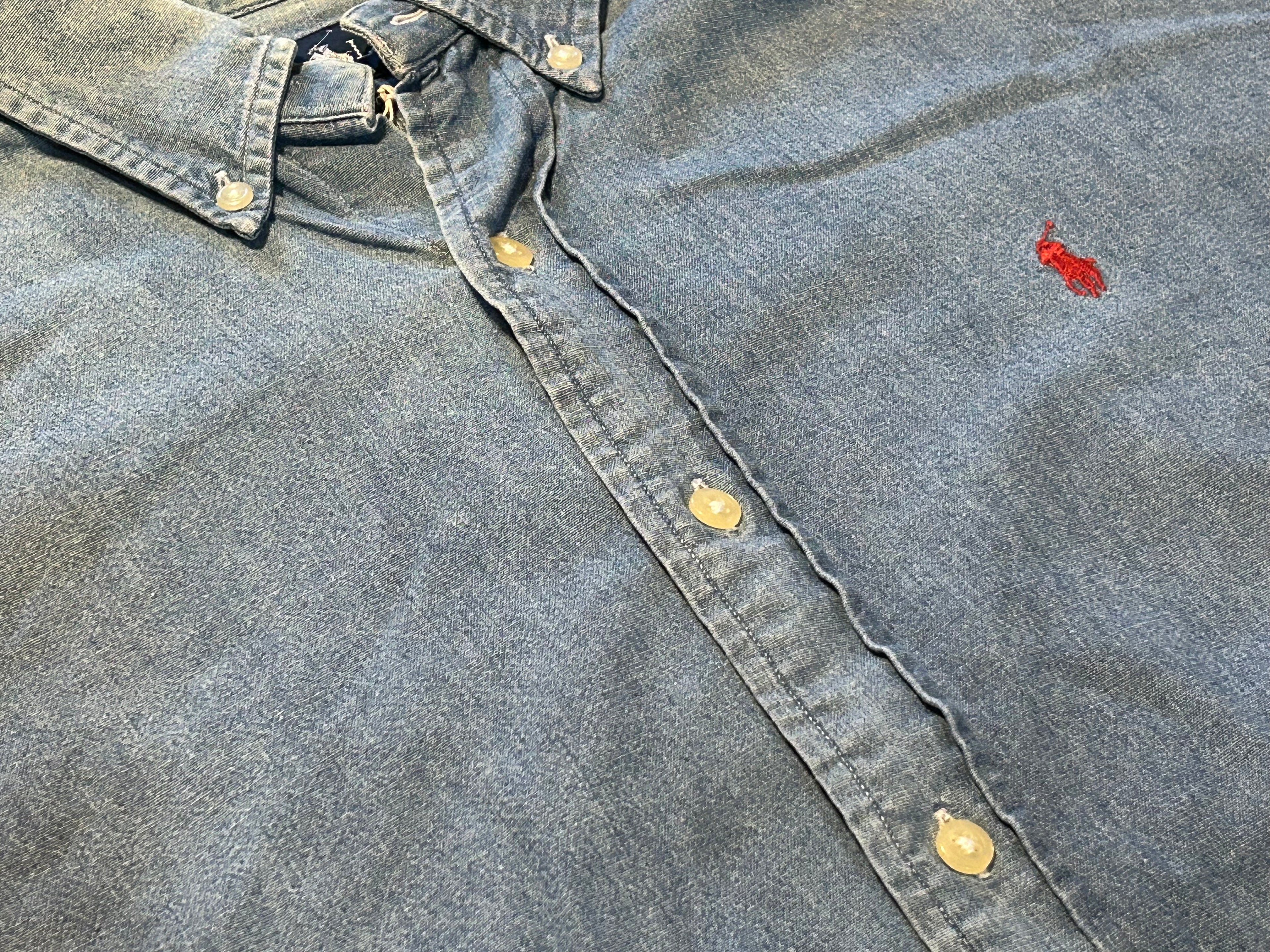 ★RALPH LAURENラルフローレンヴィンテージデニムシャツＬ★ブレアブレイクRRLポロPOLOラグビーRUGBYポロベア★古着屋オクトパスホールド★
