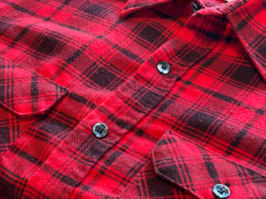 ★SEARSシアーズアメリカ製ヴィンテージプリントネルシャツ赤黒Ｌ★ピルグリムタウンクラフトカートコバーン★古着屋オクトパスホールド★