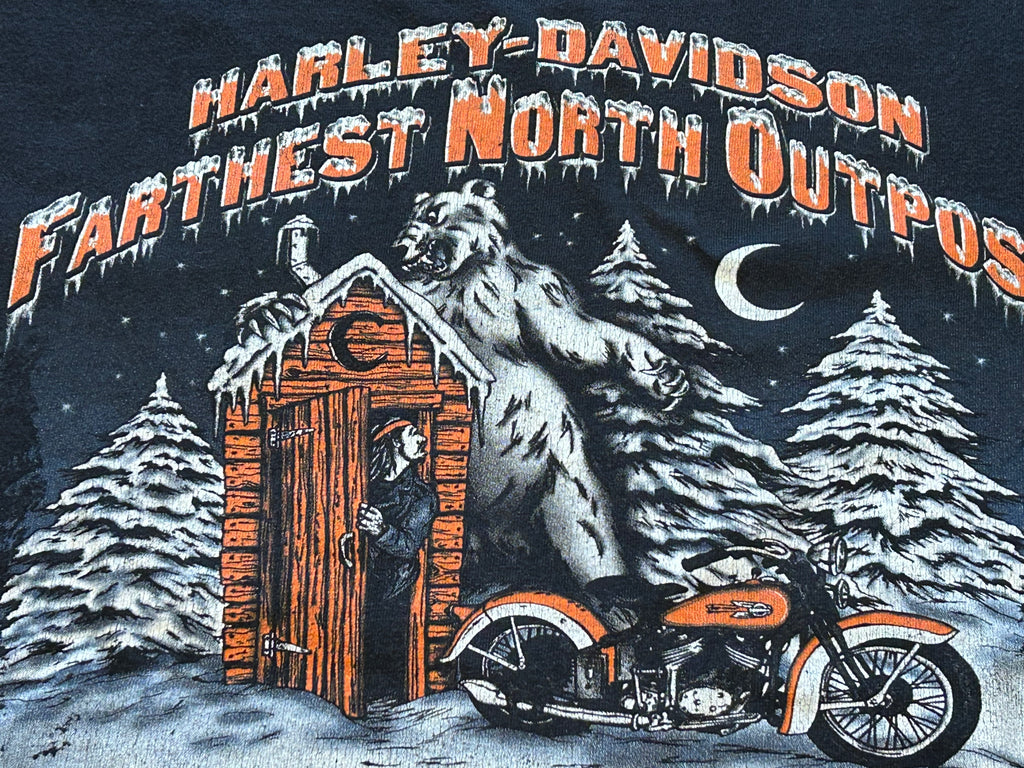 ★HARLEY DAVIDSONハーレーダビッドソンＵＳＡ製アメリカ製90sヴィンテージ白熊ポーラベアＴシャツ黒ブラックＬ★古着屋オクトパスホールド★