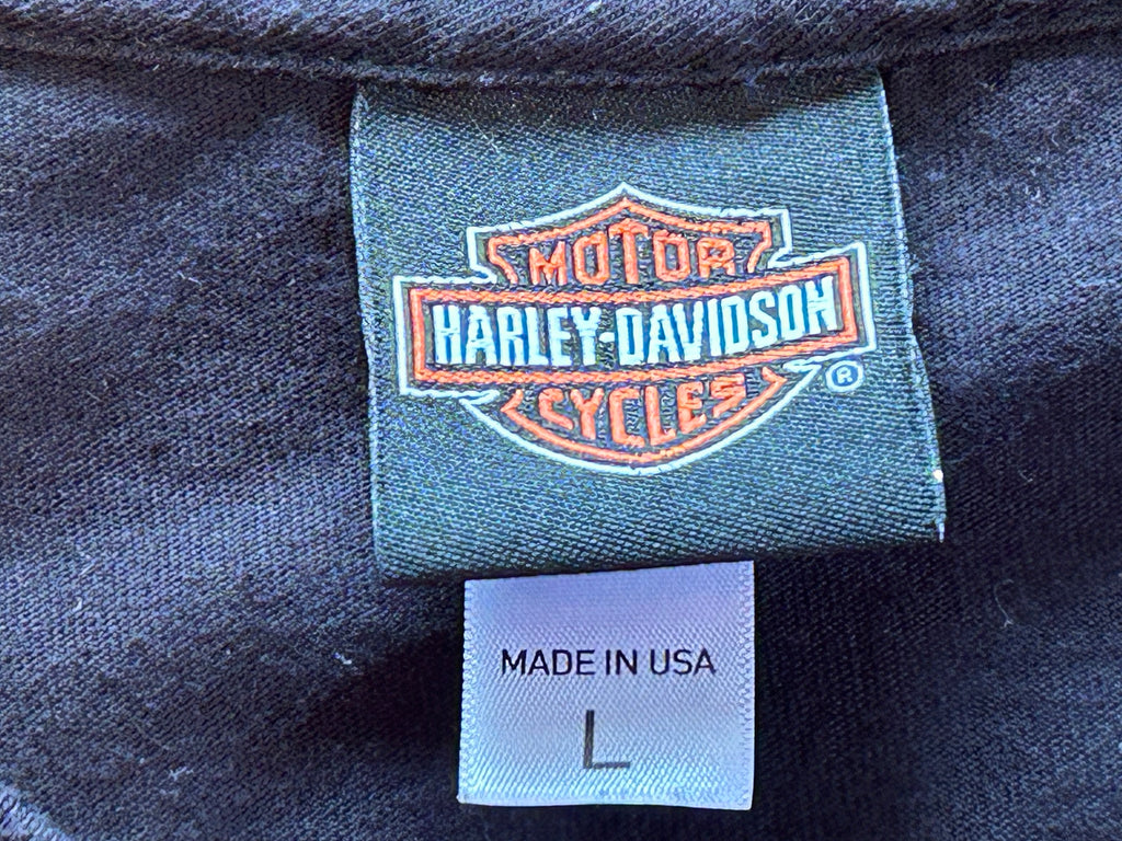 ★HARLEY DAVIDSONハーレーダビッドソンＵＳＡ製アメリカ製レッドスカル＆ローンスターＴシャツ黒ブラックＬ★古着屋オクトパスホールド★