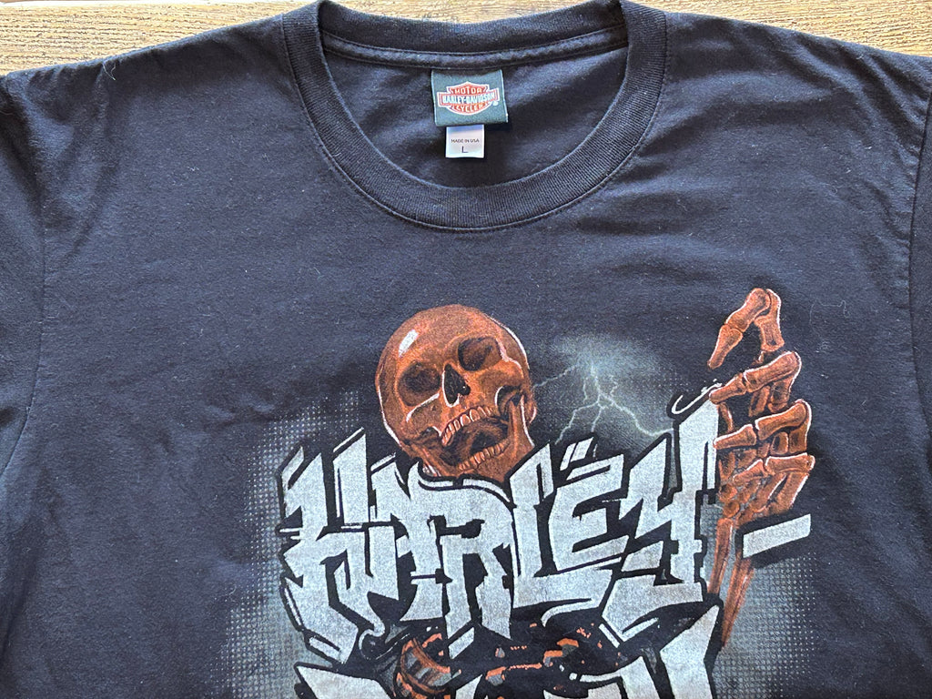 ★HARLEY DAVIDSONハーレーダビッドソンＵＳＡ製アメリカ製レッドスカル＆ローンスターＴシャツ黒ブラックＬ★古着屋オクトパスホールド★