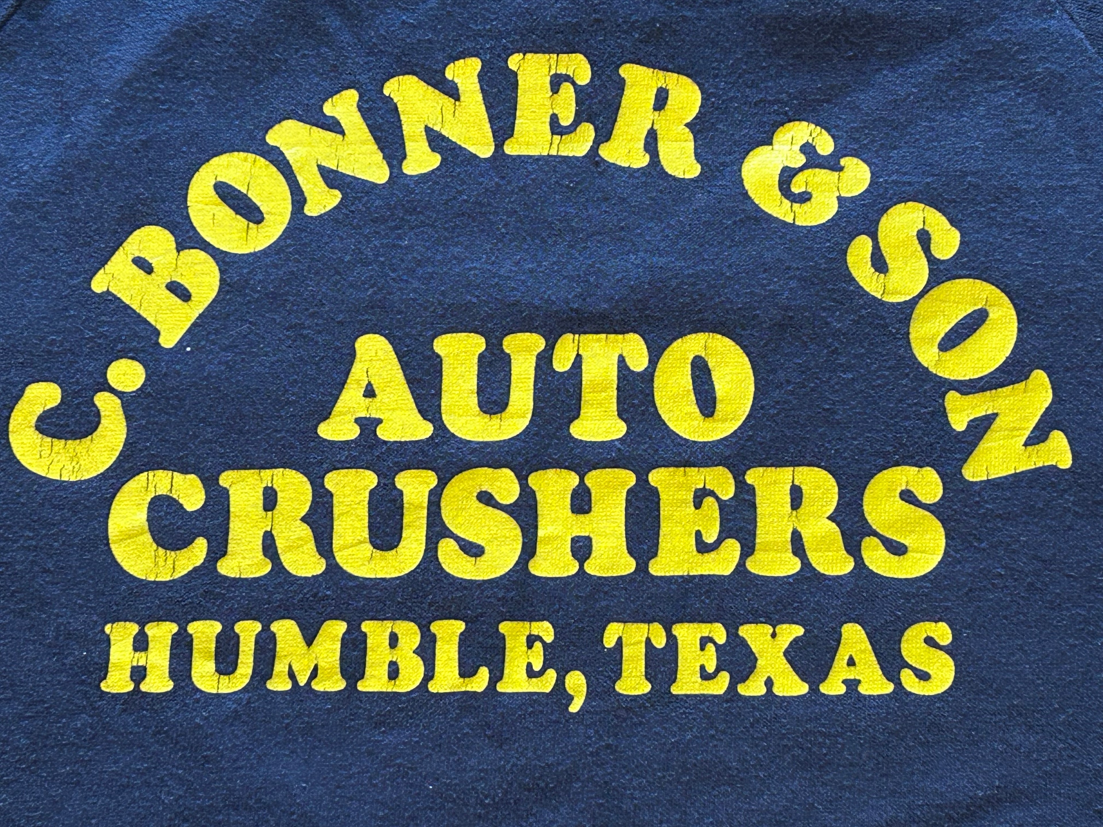 ★SPORTSWEARスポーツウェアRUSSELLラッセルＵＳＡ製アメリカ製ヴィンテージスクラップカープリントスウェットシャツ紺ネイビーＸＬ★古着屋オクトパスホールド★